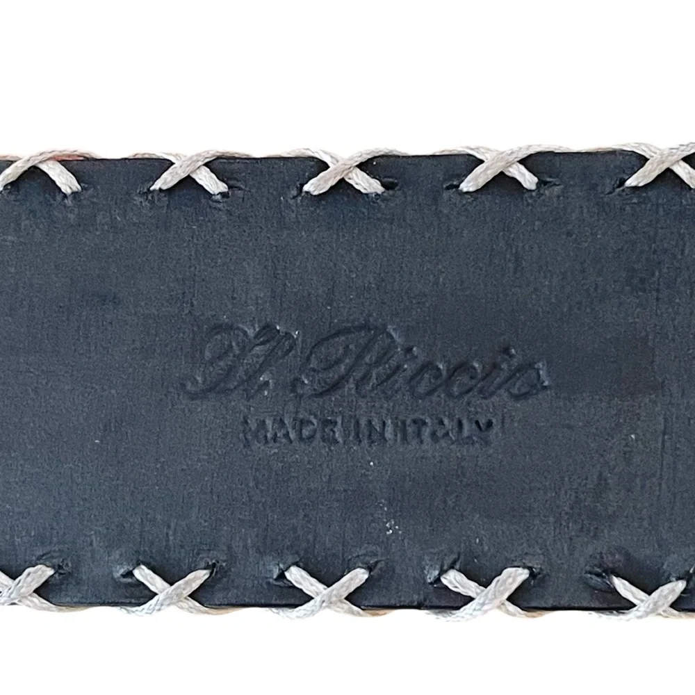 Italian Leather Black Croc Embossed Wide Waist Oversized Belt Maximalist Size S